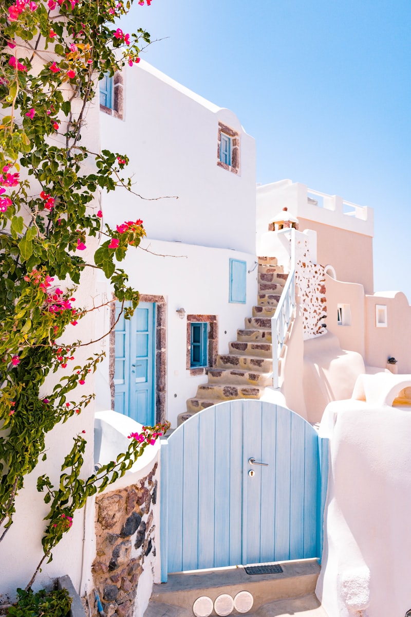 Whitewashed buildings on the cliffs of Santorini, Greece