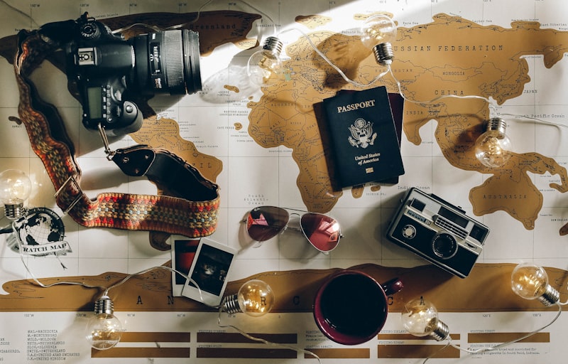 Traveler reviewing travel insurance documents before a trip
