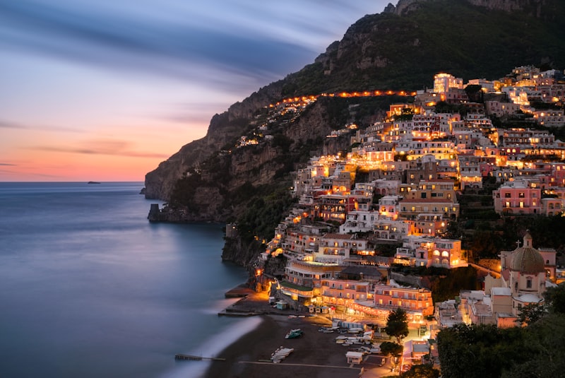Colorful cliffside villages and azure waters along the Amalfi Coast, Italy